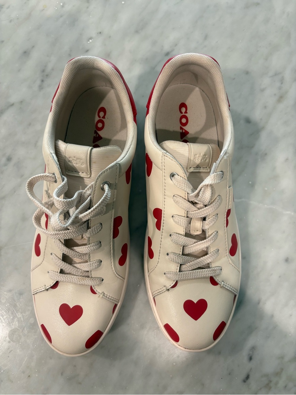 COACH Heart Print Lowline Top Leather Sneakers White Crimson Red Size 10 - Picture 5 of 9